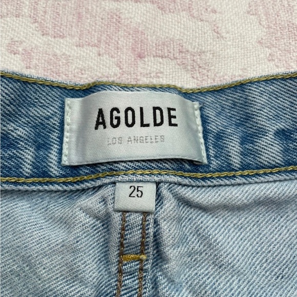Agolde Frayed Hem Light Blue Jean Shorts - Picture 7 of 8